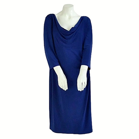 Anne Klein Dresses & Skirts - Anne Klein Blue Cowl Neck Slinky Sheath Midi Dress